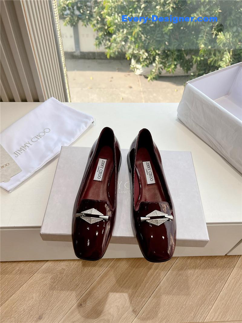 J1m*y Ch00 ravi garnet/crystal patent leather flats