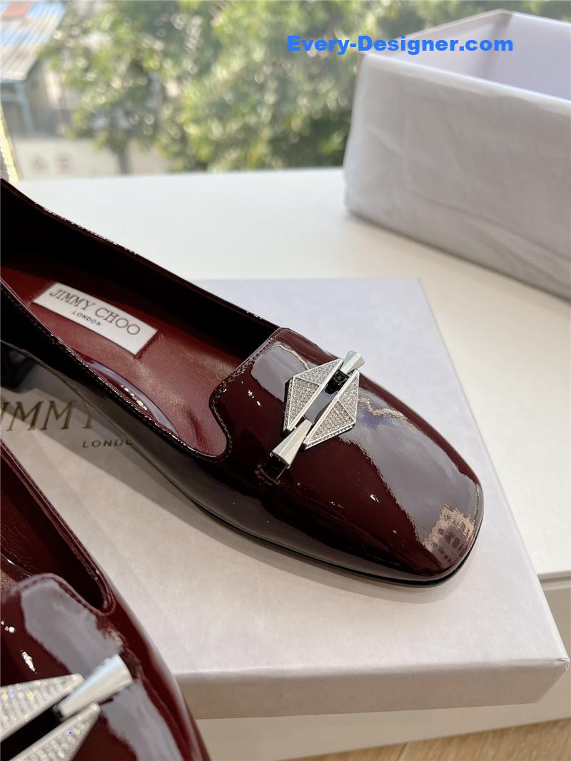 J1m*y Ch00 ravi garnet/crystal patent leather flats