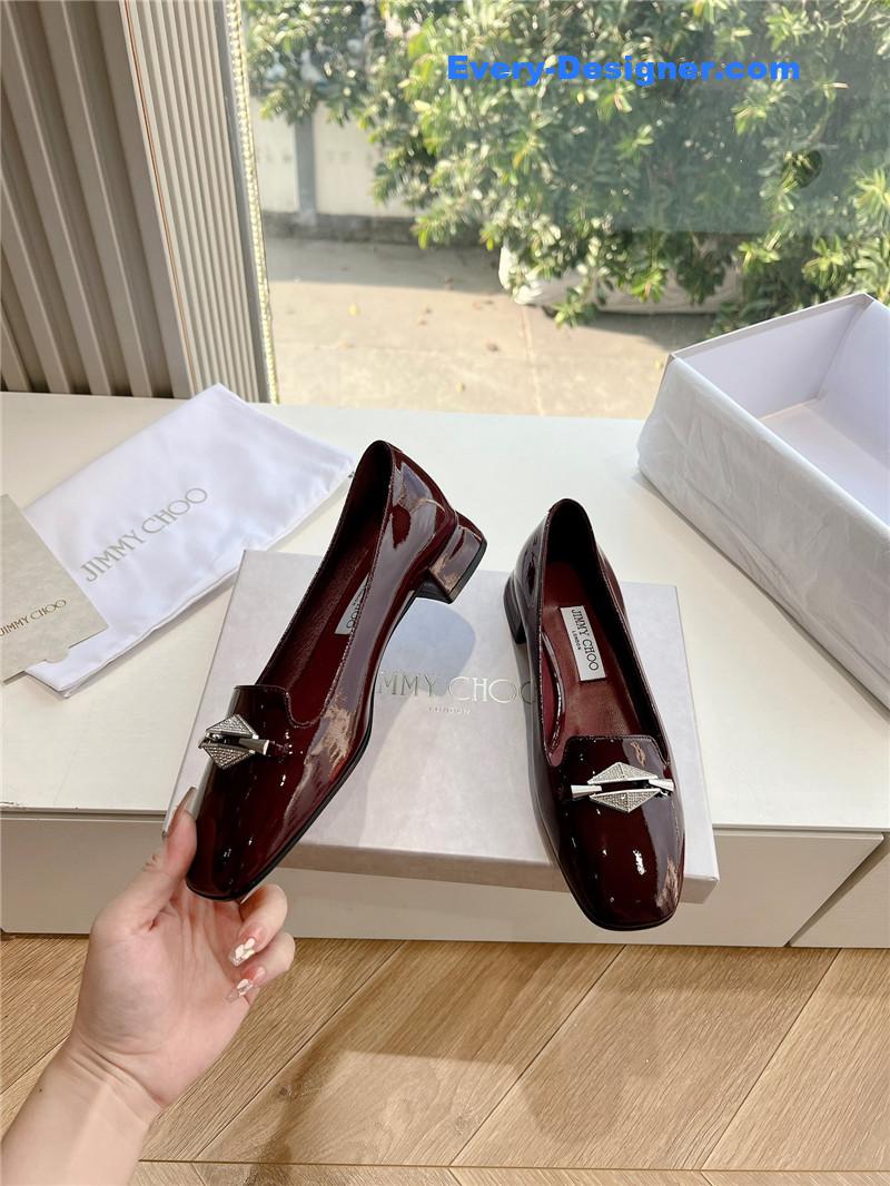 J1m*y Ch00 ravi garnet/crystal patent leather flats
