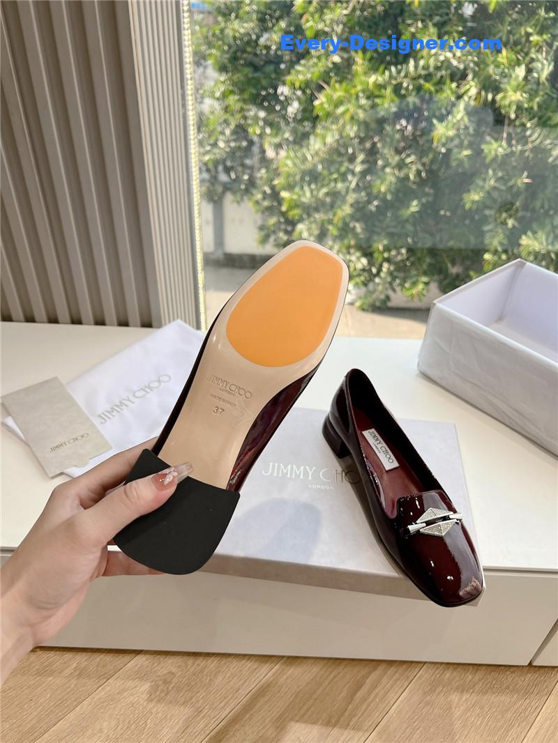 J1m*y Ch00 ravi garnet/crystal patent leather flats