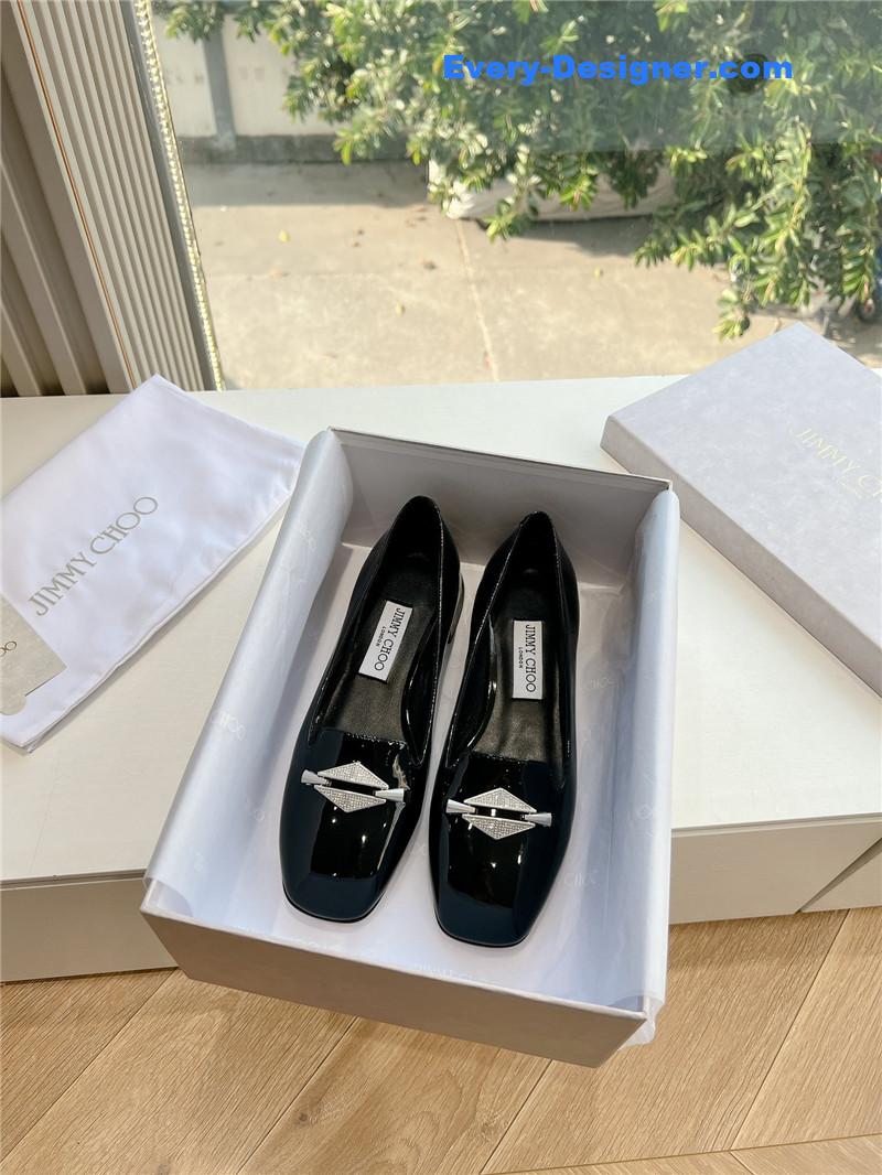 J1m*y Ch00 ravi black/crystal patent leather flats
