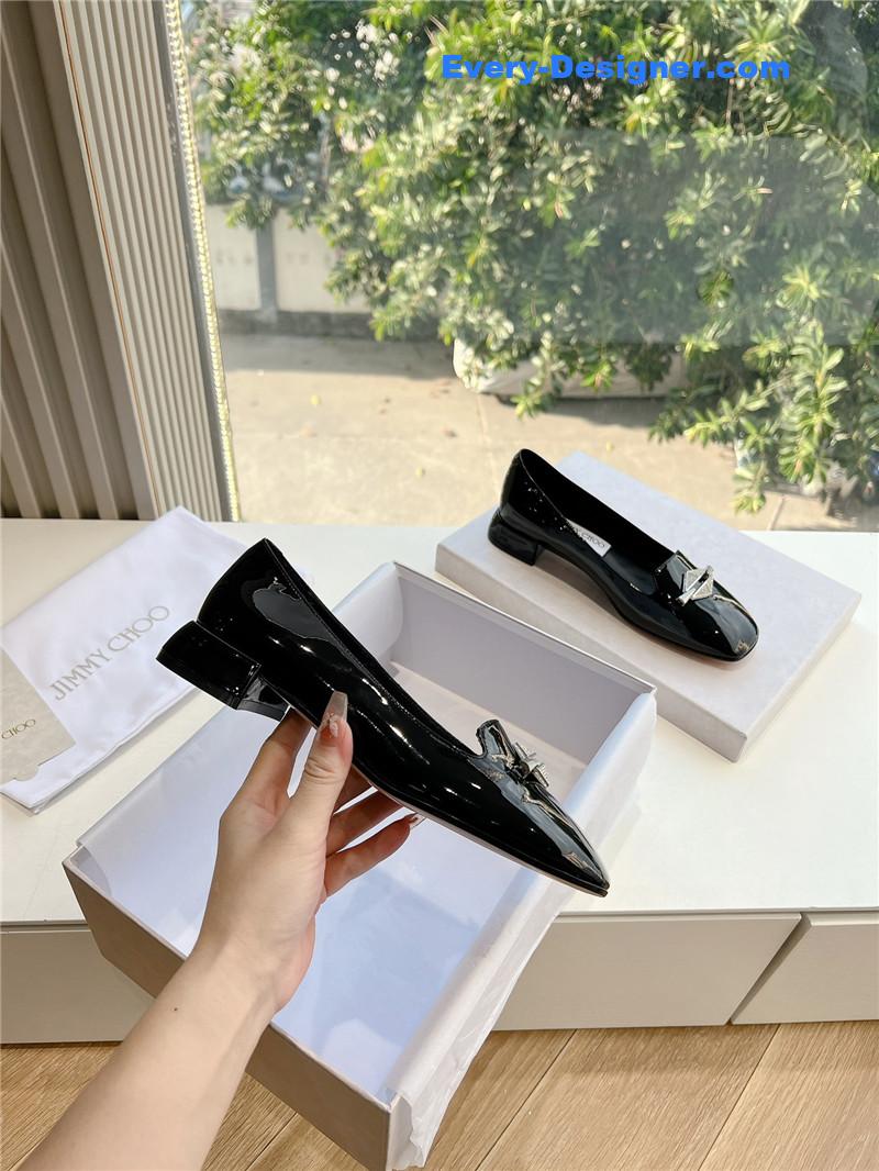 J1m*y Ch00 ravi black/crystal patent leather flats