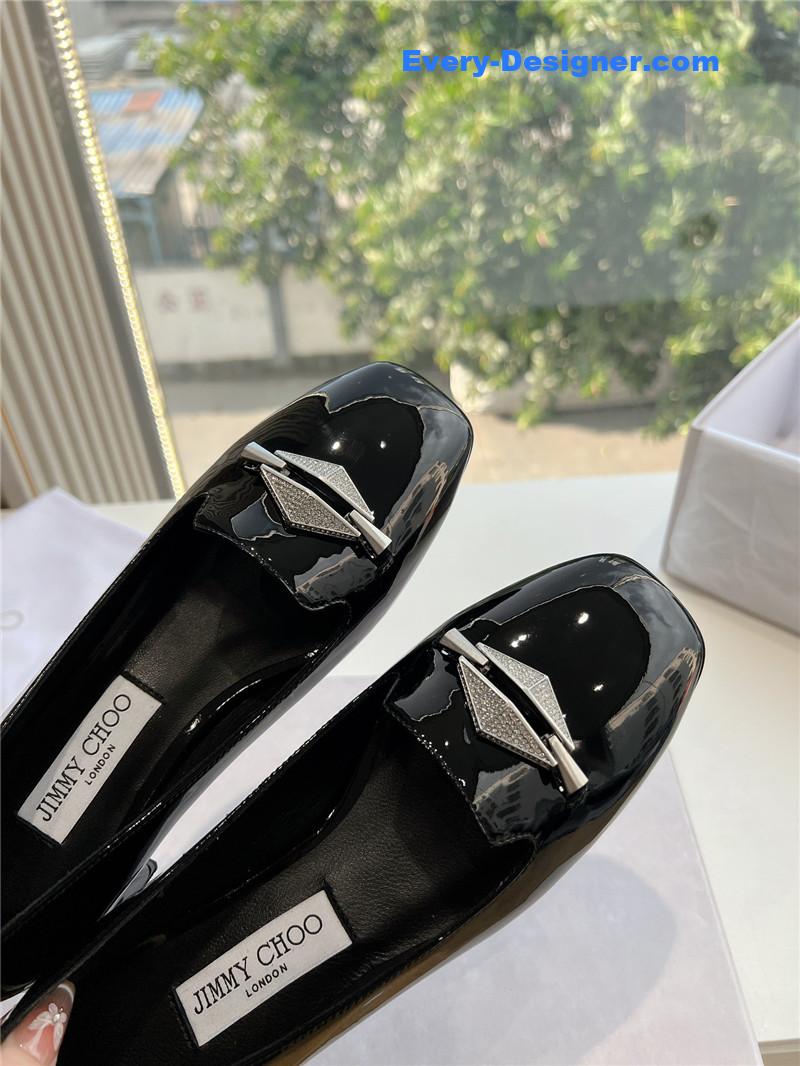 J1m*y Ch00 ravi black/crystal patent leather flats