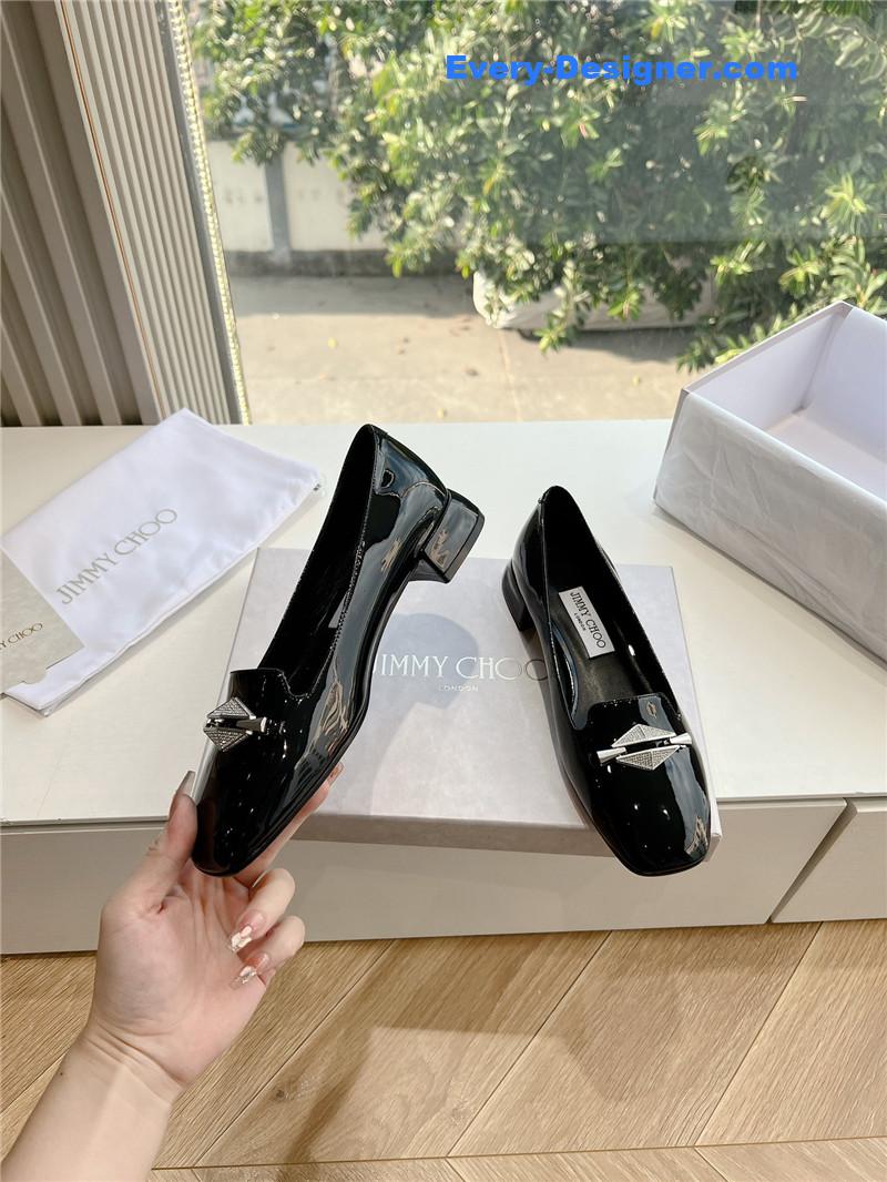 J1m*y Ch00 ravi black/crystal patent leather flats