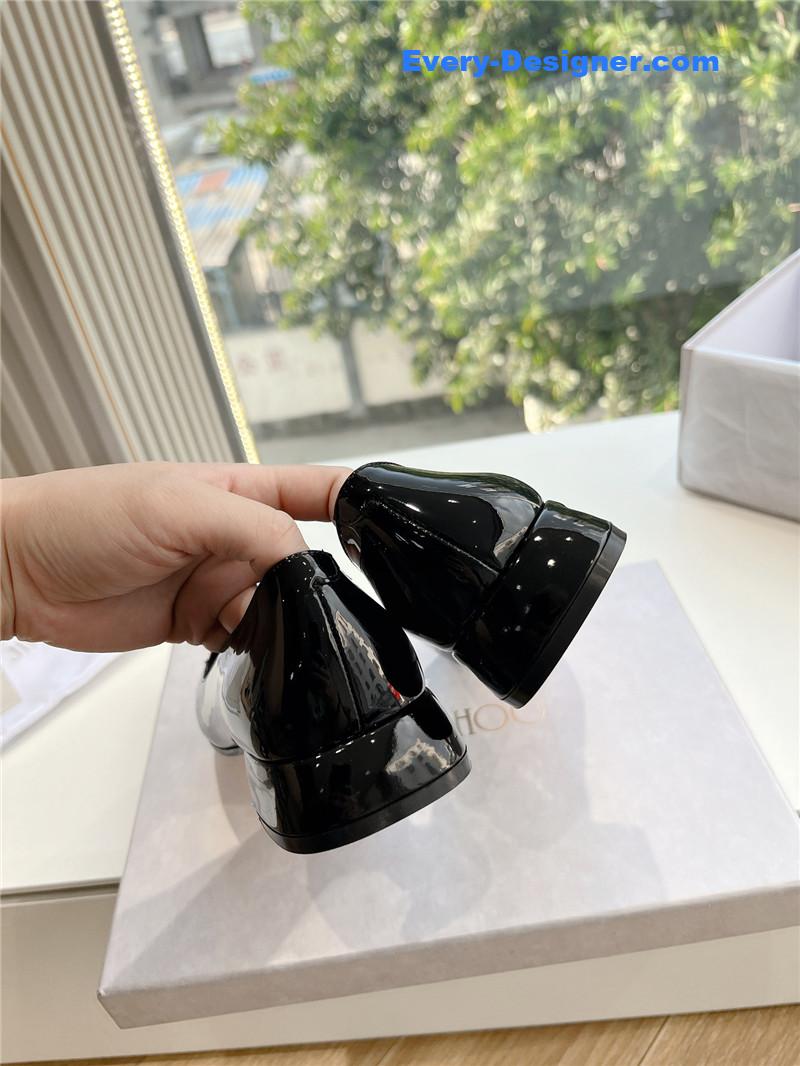 J1m*y Ch00 ravi black/crystal patent leather flats