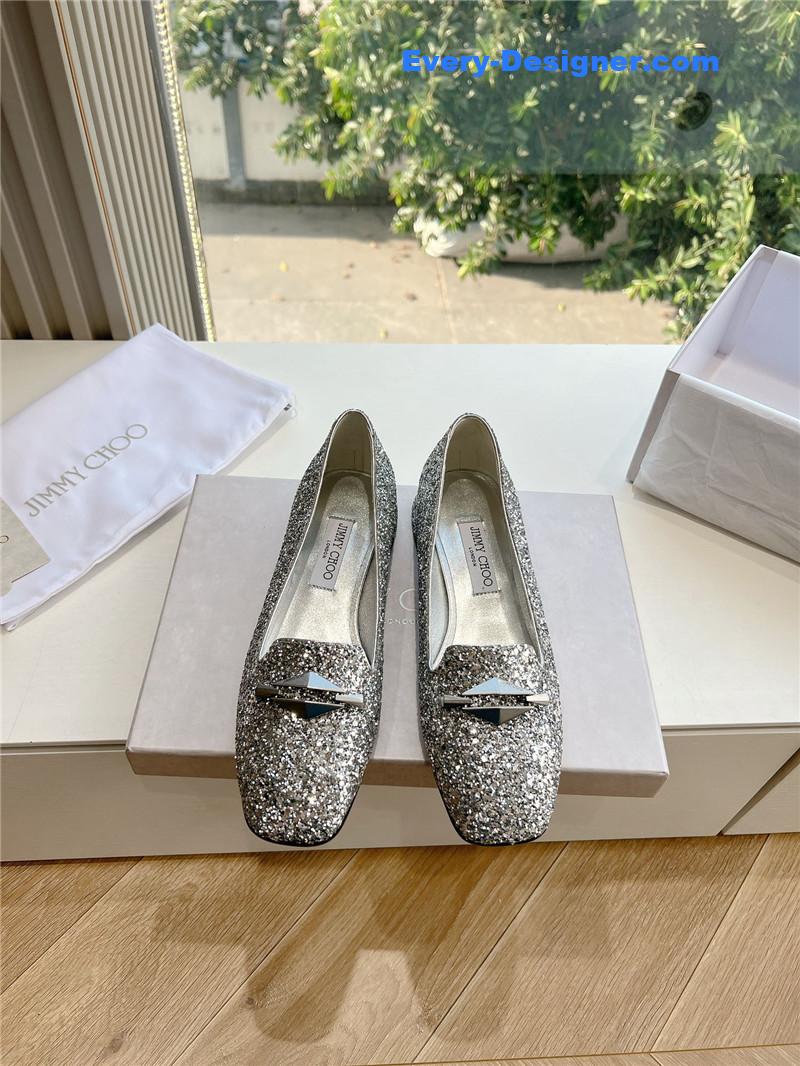 J1m*y Ch00 ravi silver glitter flats