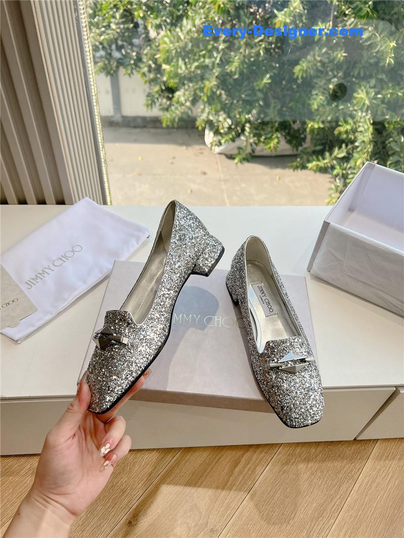 J1m*y Ch00 ravi silver glitter flats