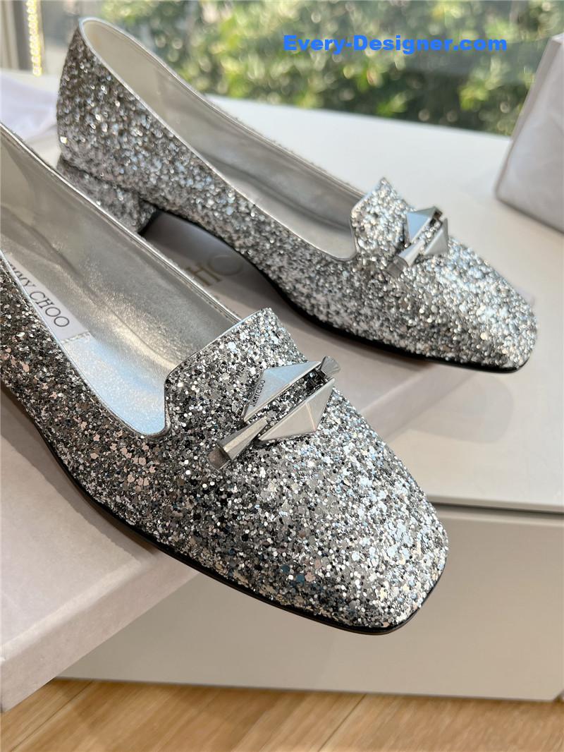 J1m*y Ch00 ravi silver glitter flats