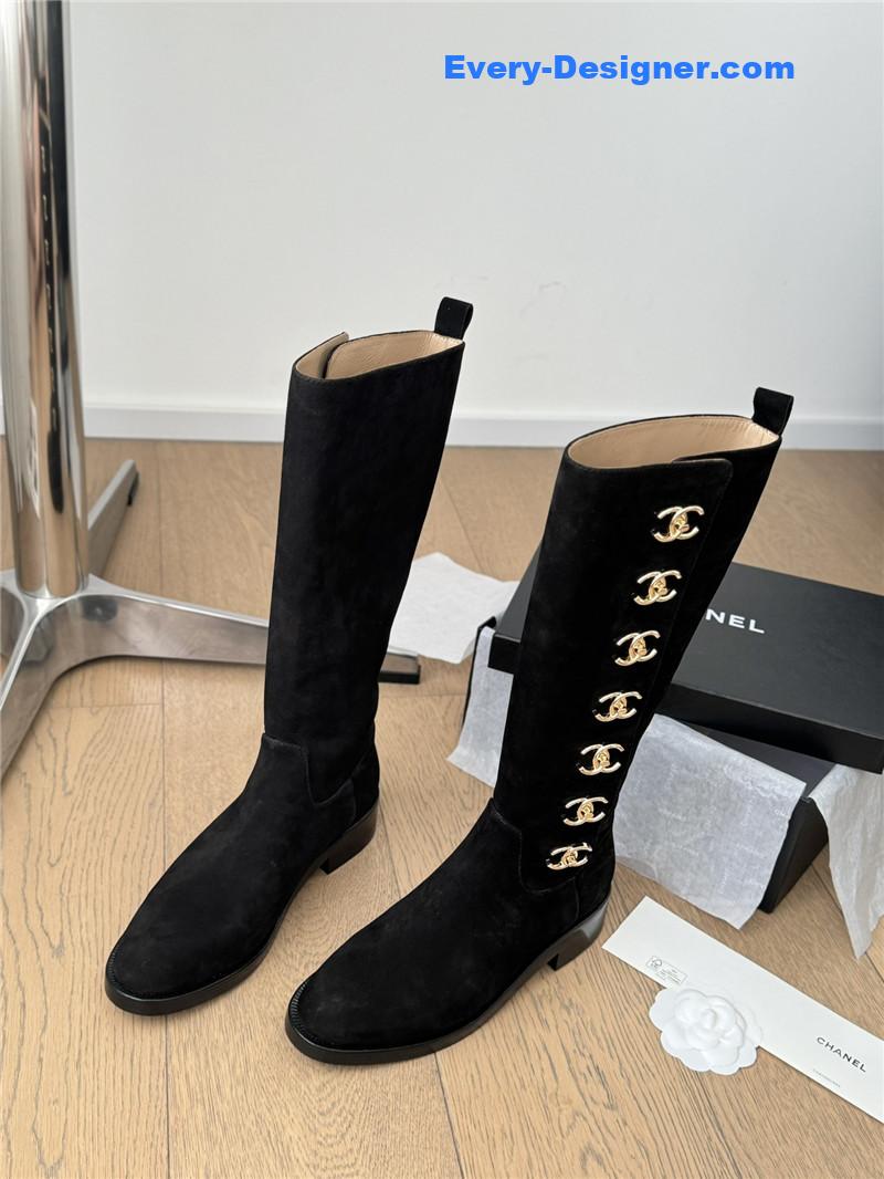 Ch**el black suede high boots for women