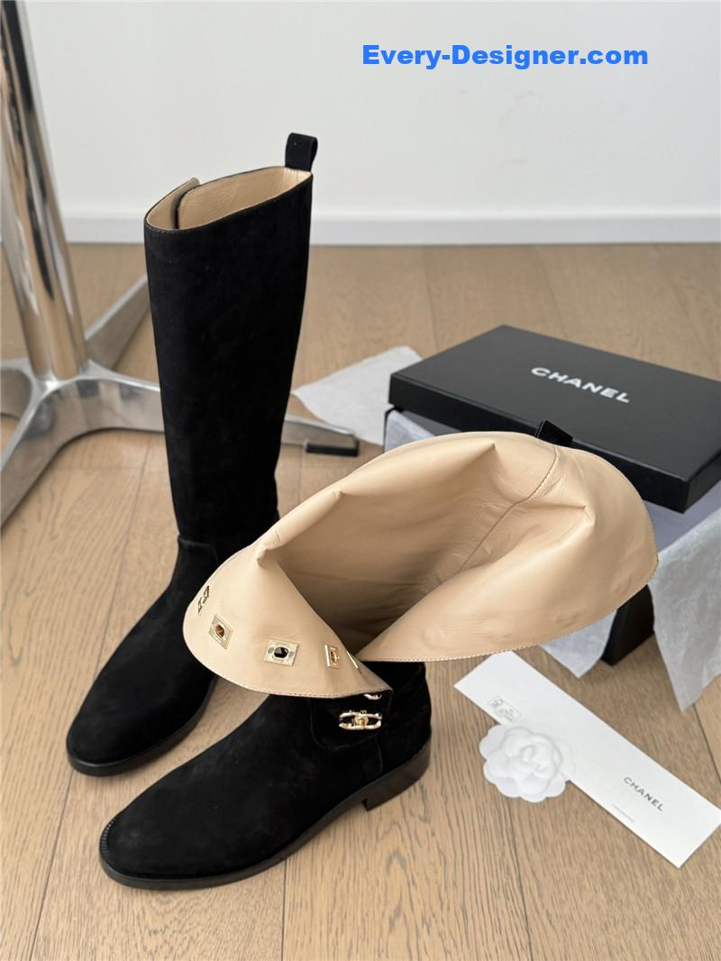 Ch**el black suede high boots for women