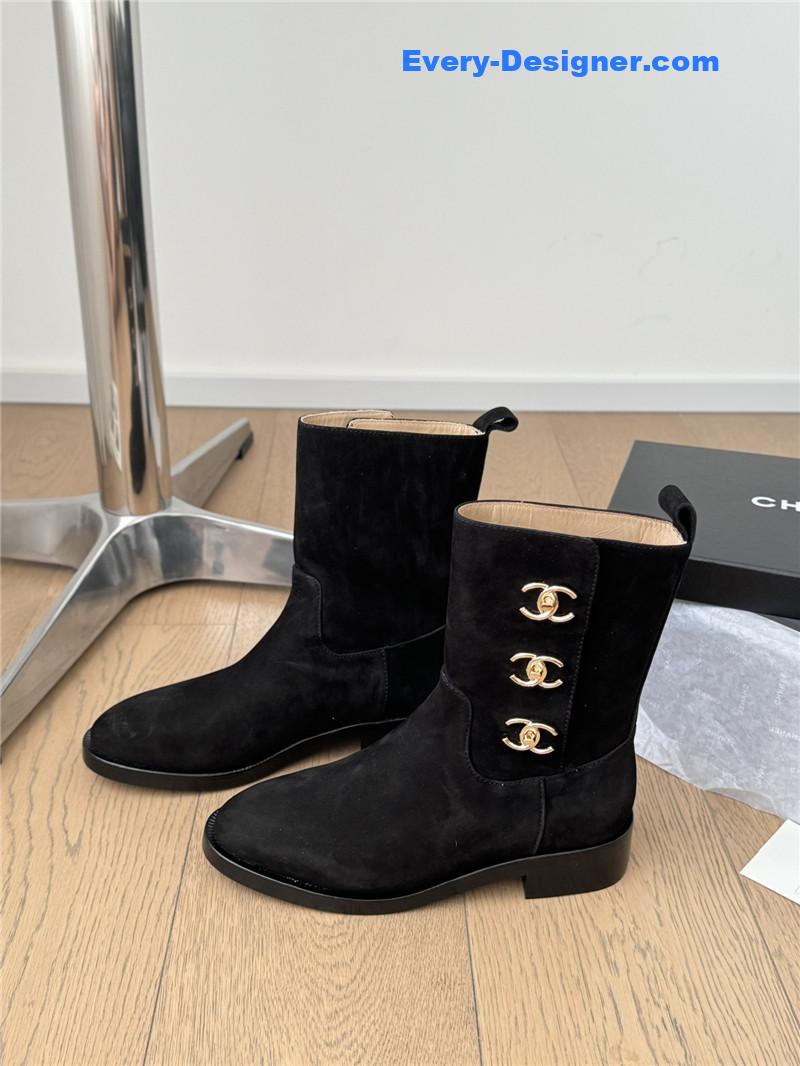 Ch**el logo black suede ankle boots