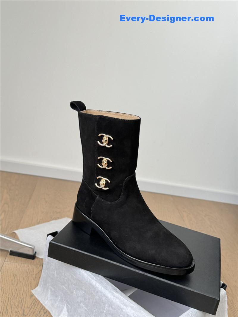 Ch**el logo black suede ankle boots