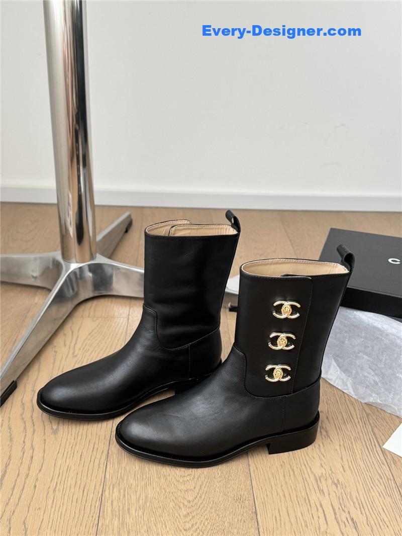 Ch**el black calfskin ankle boots
