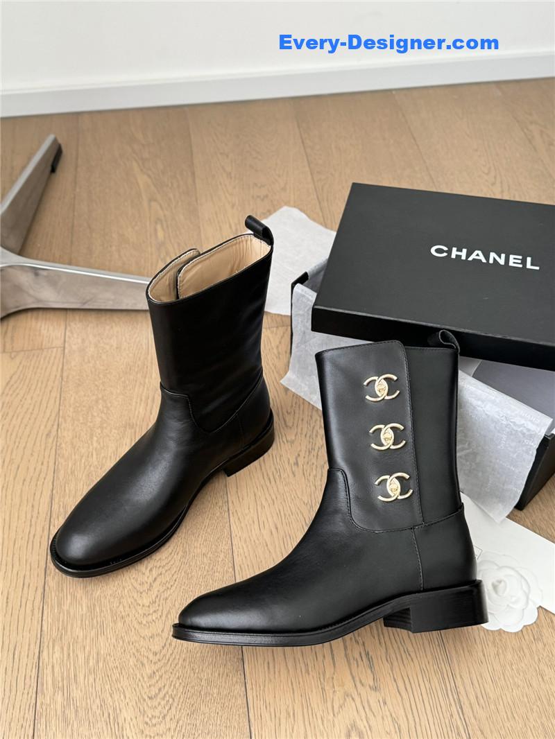 Ch**el black calfskin ankle boots