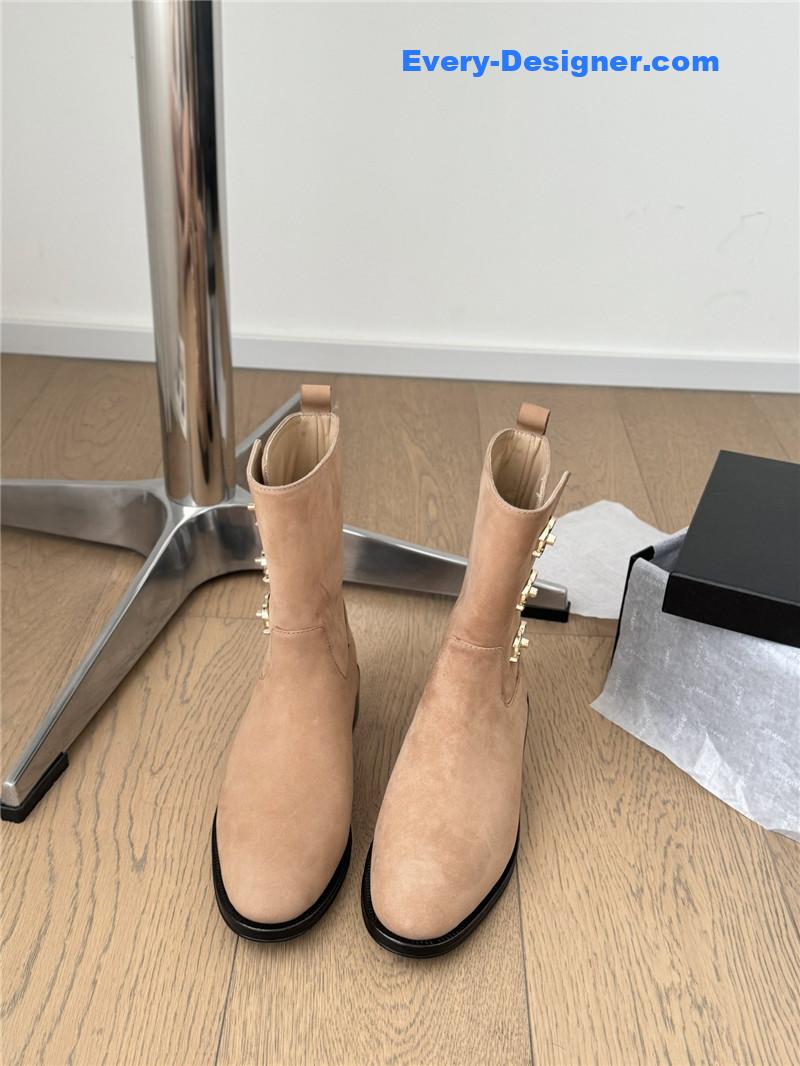 Ch**el logo brown suede ankle boots