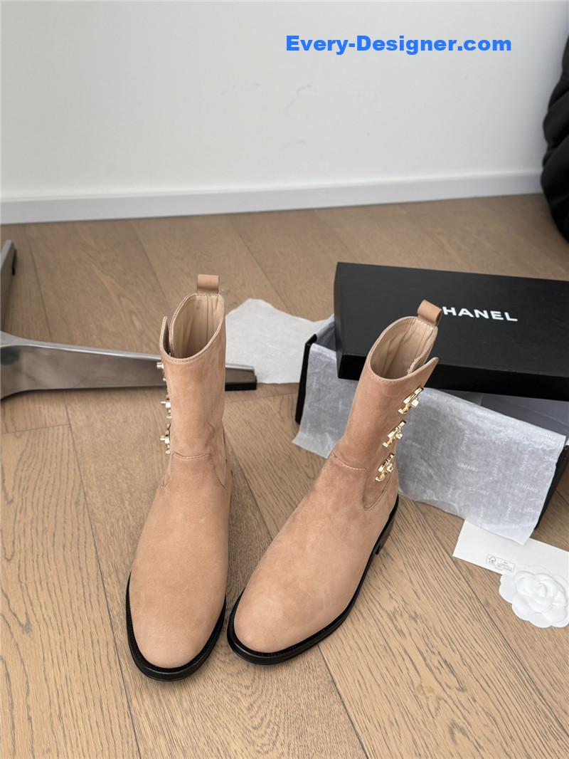 Ch**el logo brown suede ankle boots