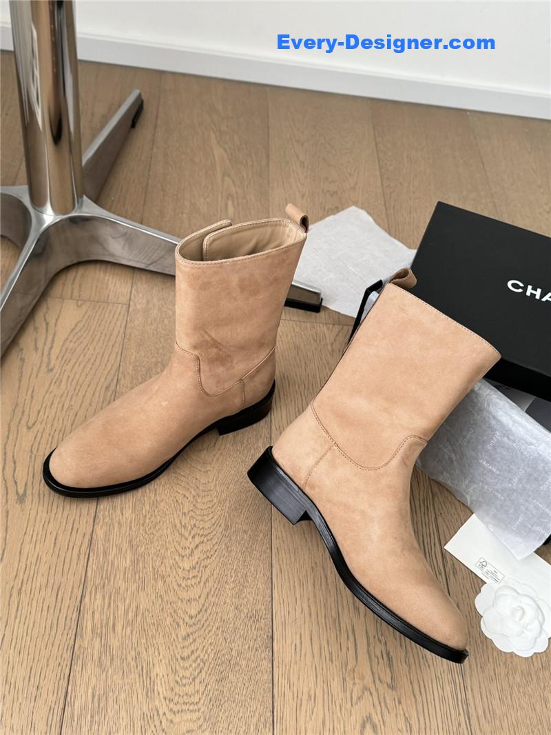Ch**el logo brown suede ankle boots