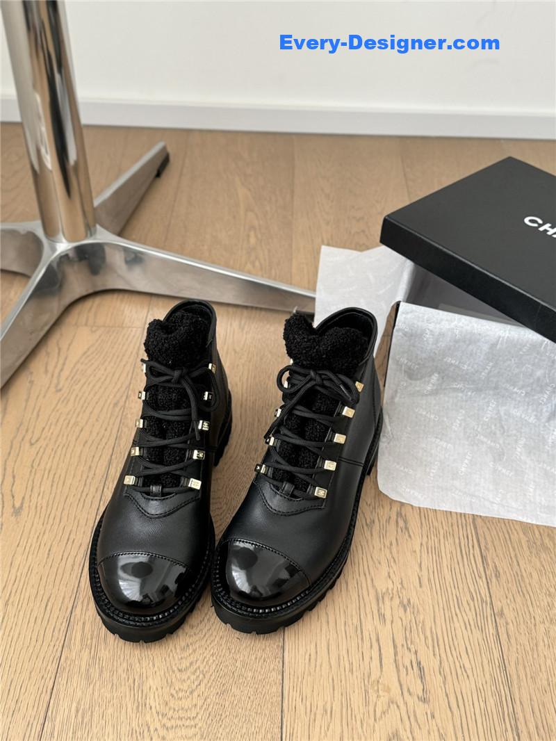 Ch**el black leather biker boots