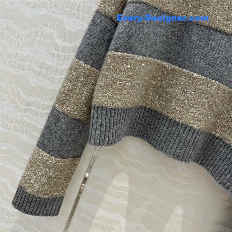 BC Striped Lapel-Neck Blend Knit Sweater
