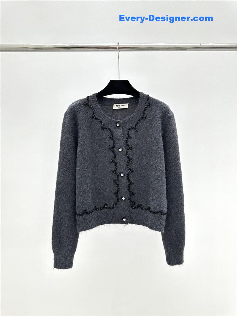Miu Miu Beaded Trim Cardigan Grey