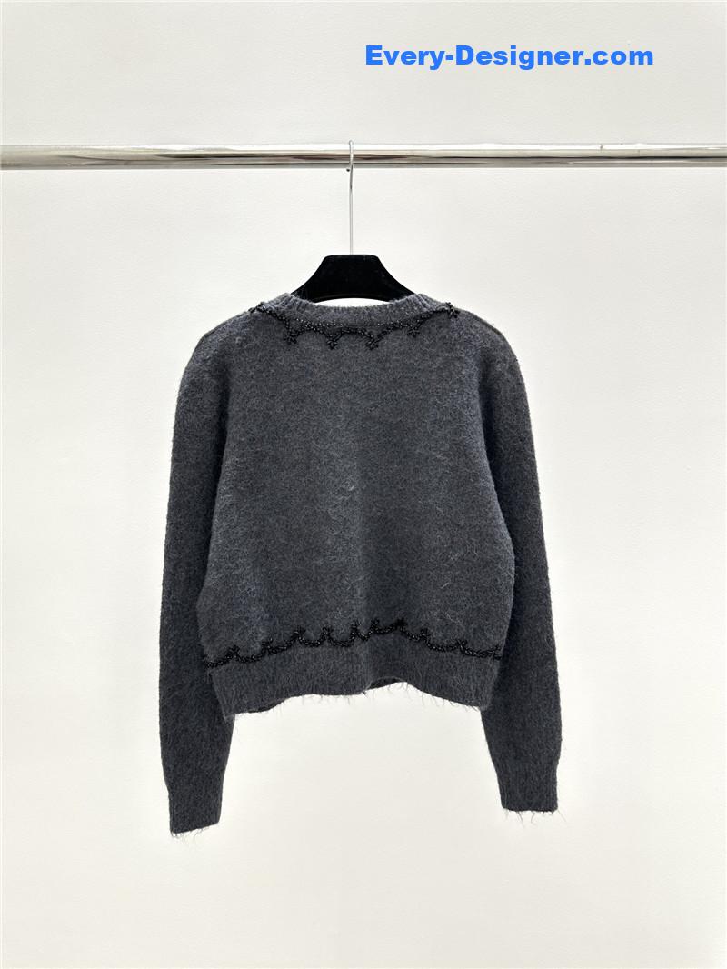 Miu Miu Beaded Trim Cardigan Grey