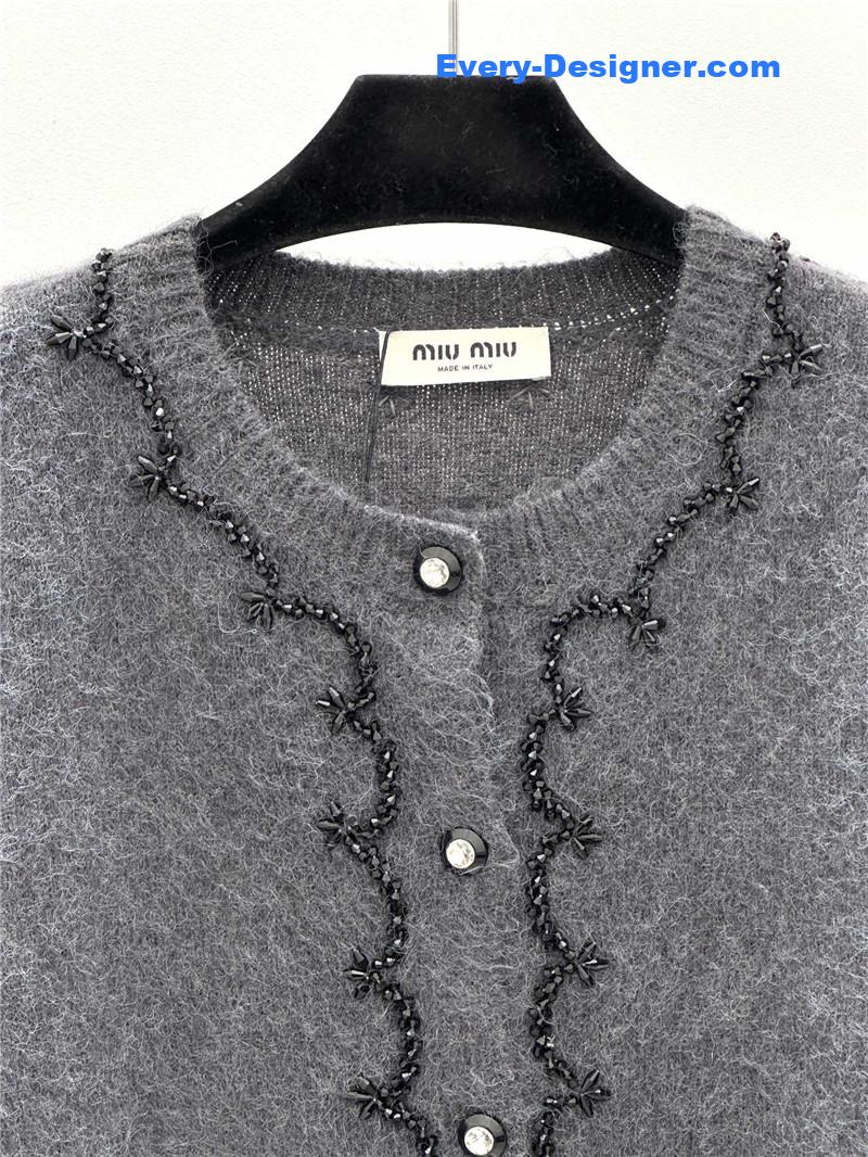 Miu Miu Beaded Trim Cardigan Grey