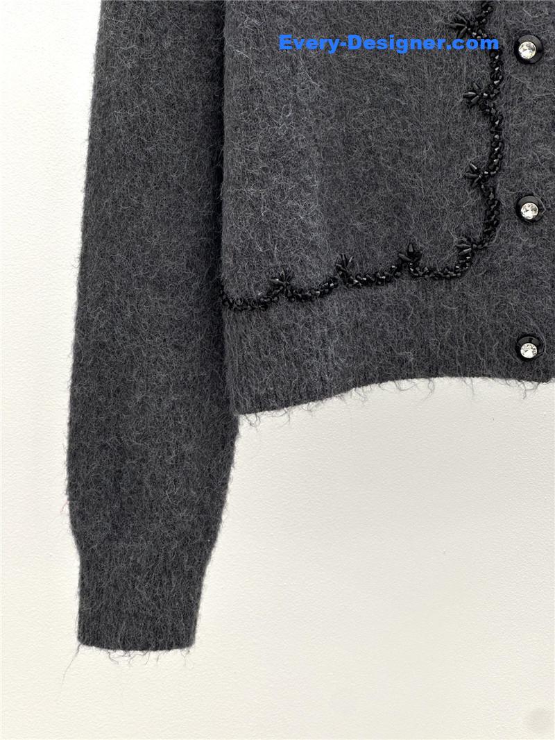 Miu Miu Beaded Trim Cardigan Grey