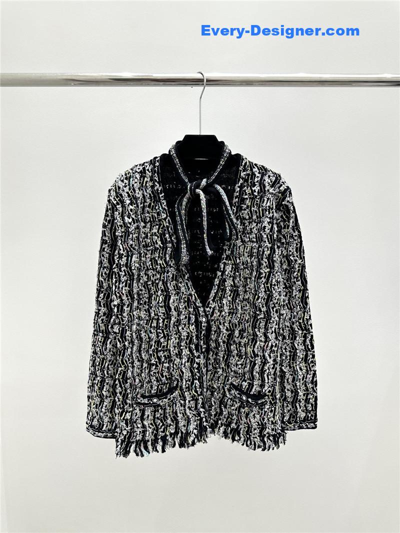 Ch**el tassel blend cardigan black and white