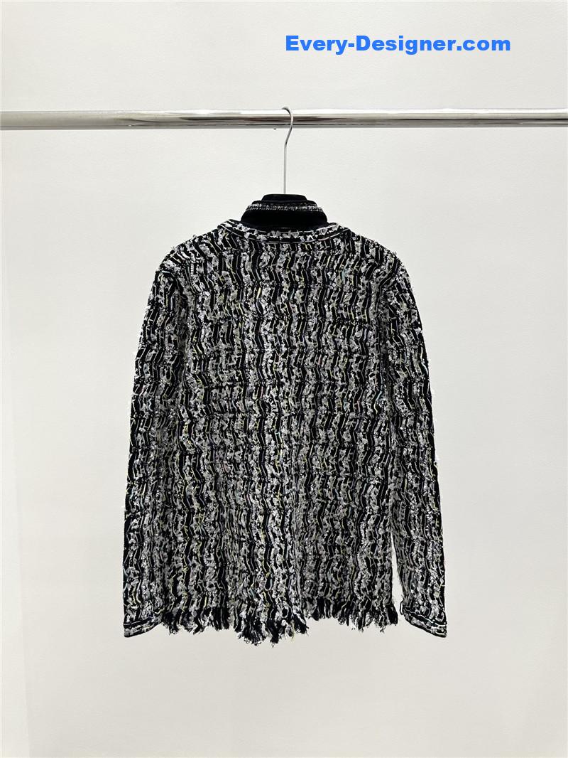 Ch**el tassel blend cardigan black and white