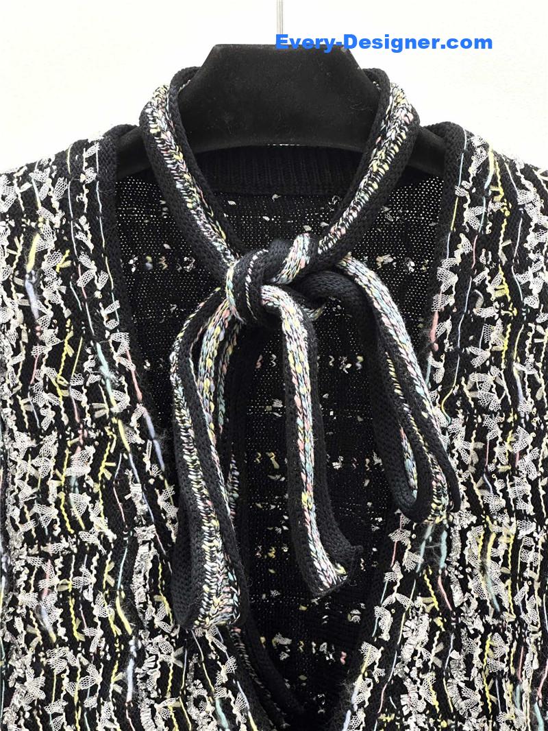 Ch**el tassel blend cardigan black and white