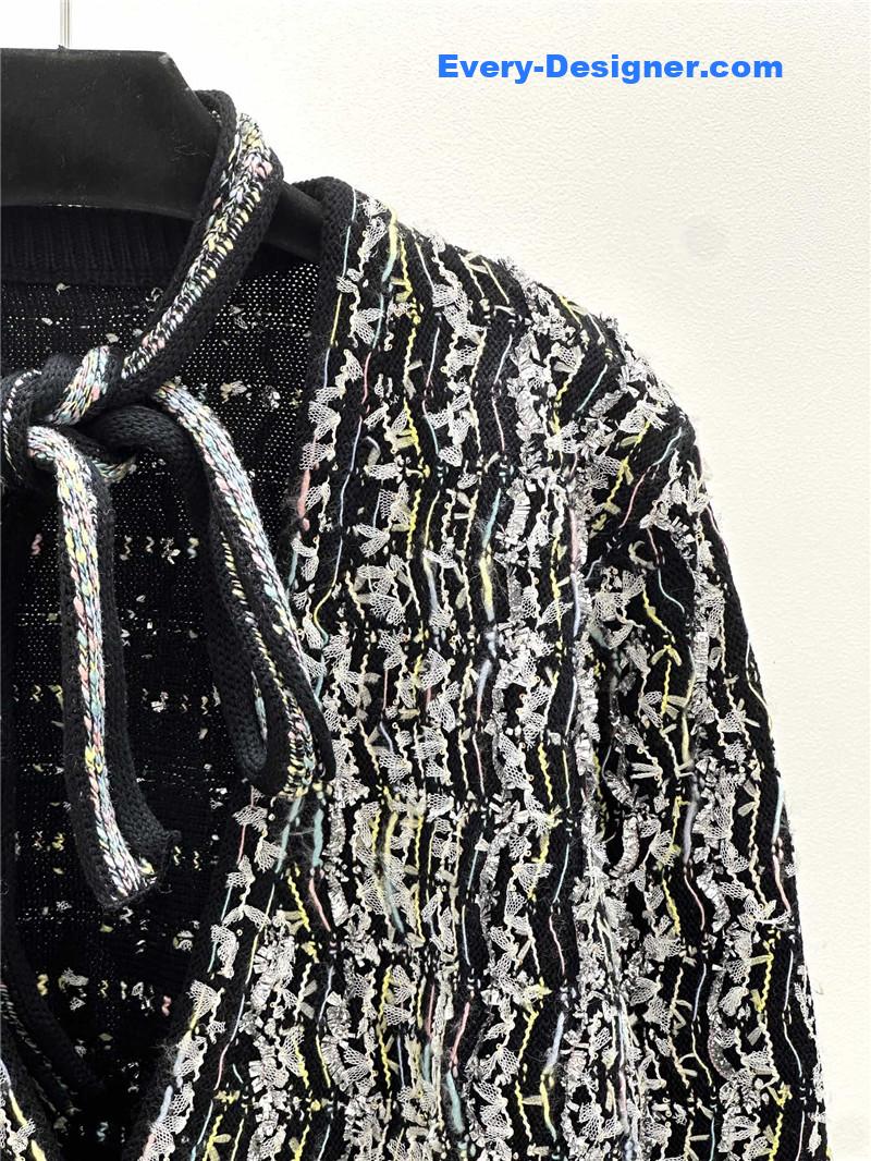 Ch**el tassel blend cardigan black and white