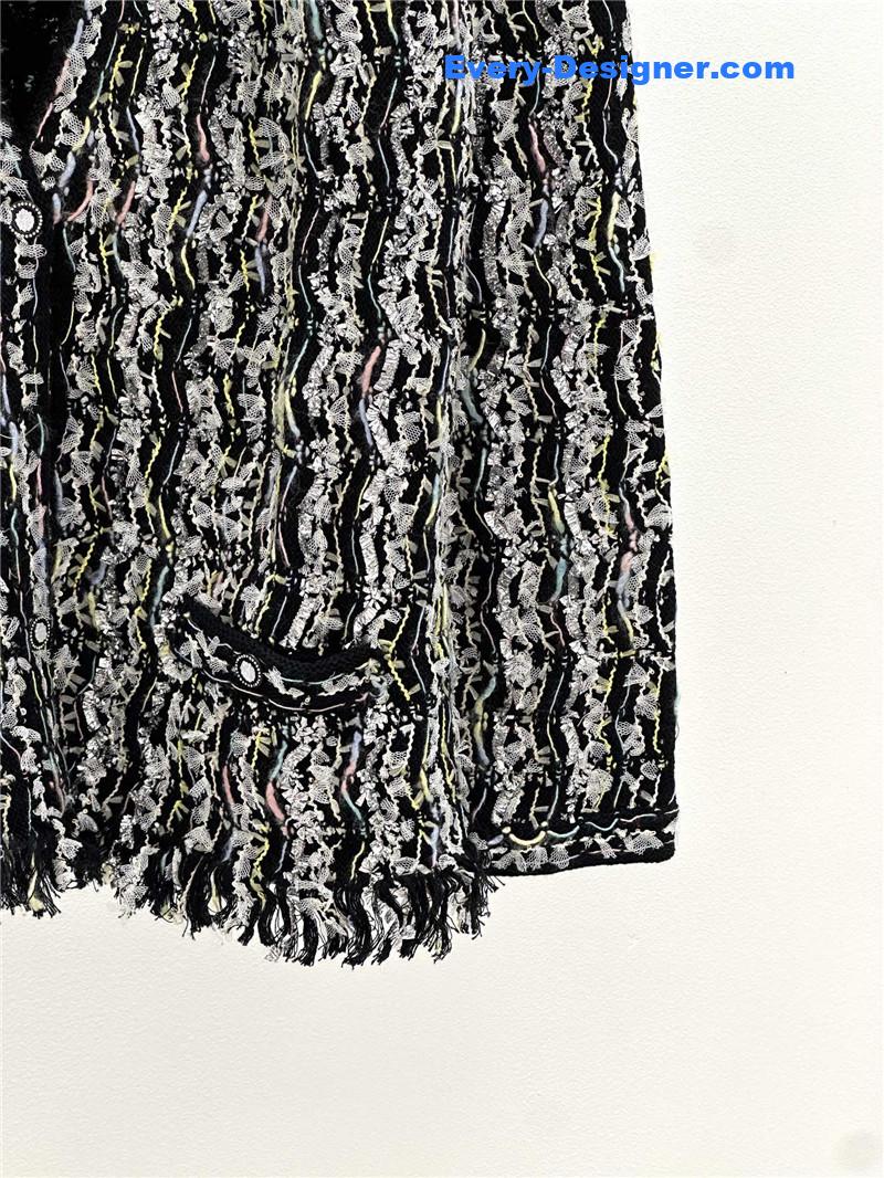 Ch**el tassel blend cardigan black and white