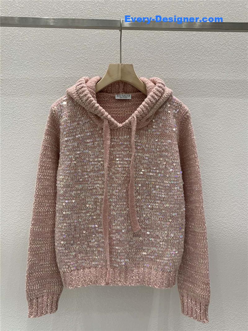 BC Sequined Knit Hooded Sweater Pink