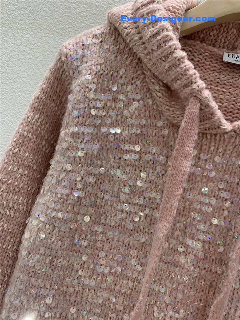 BC Sequined Knit Hooded Sweater Pink