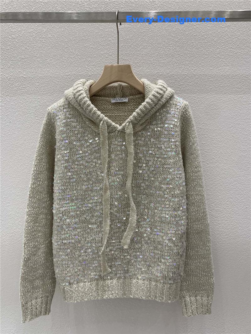 BC Sequined Knit Hooded Sweater Grey