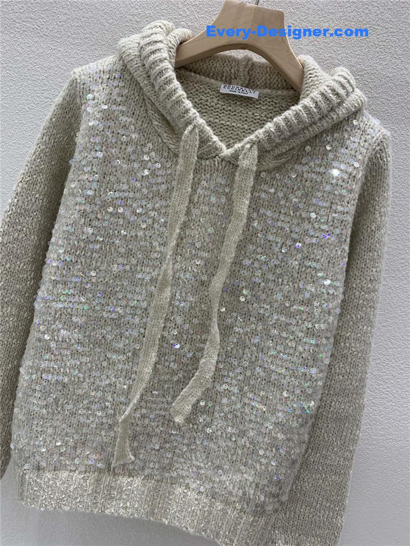 BC Sequined Knit Hooded Sweater Grey