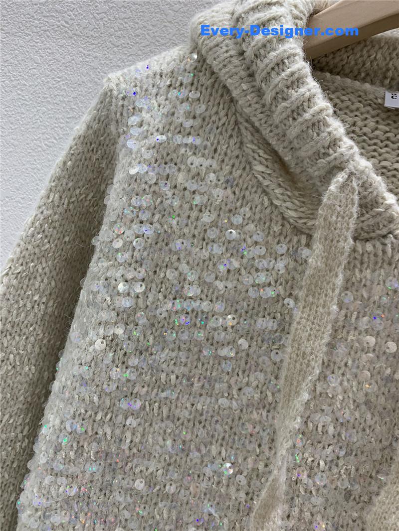 BC Sequined Knit Hooded Sweater Grey