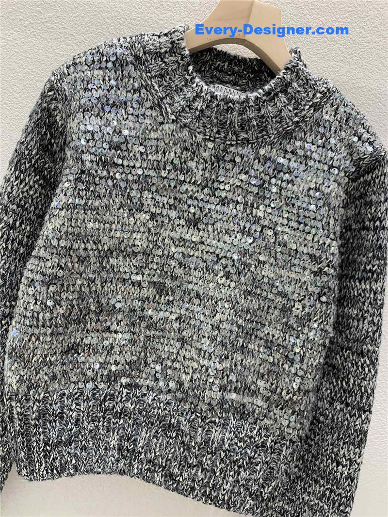 BC Sequined Rib-Knit Sweater Grey