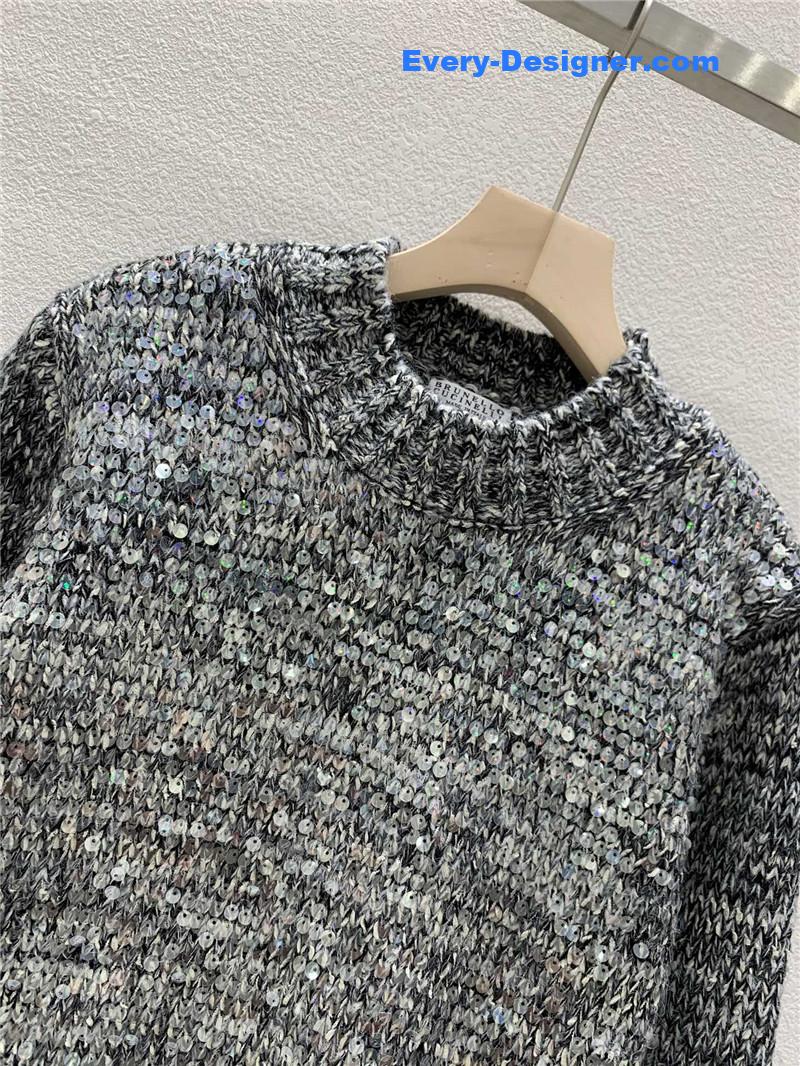 BC Sequined Rib-Knit Sweater Grey