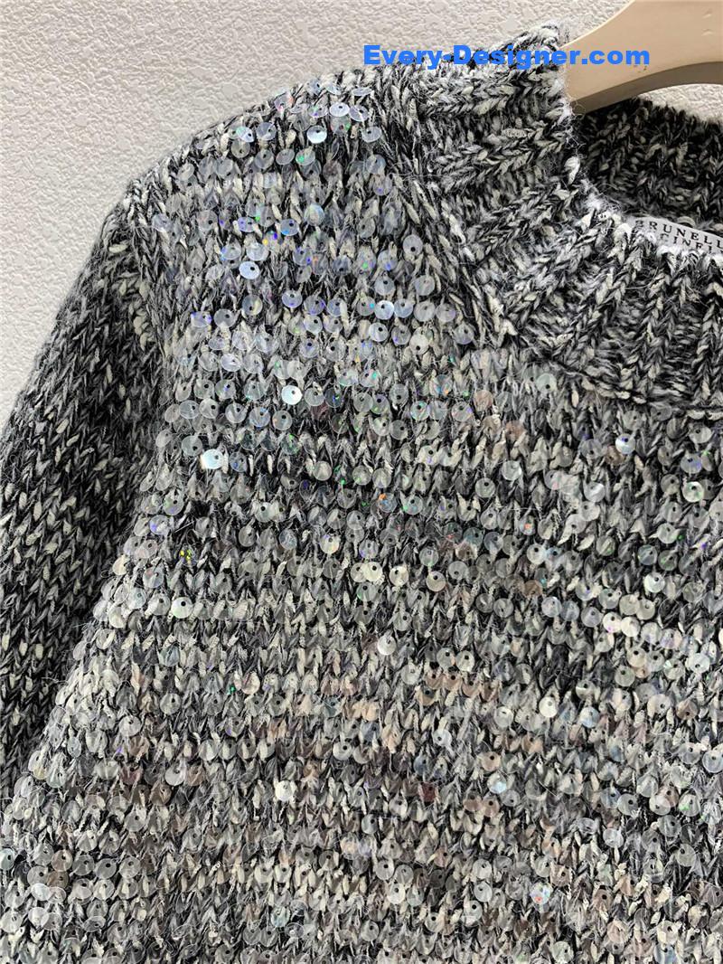 BC Sequined Rib-Knit Sweater Grey