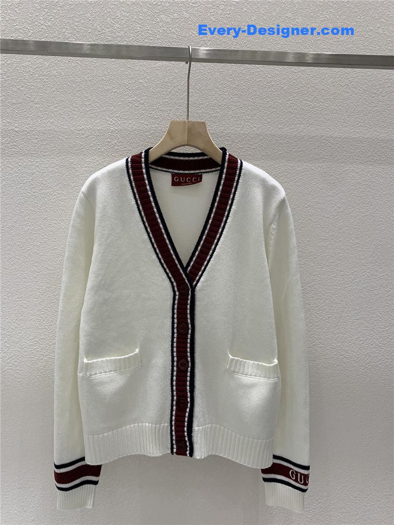 Gvc*1 intarsia wool knitted cardigan in white