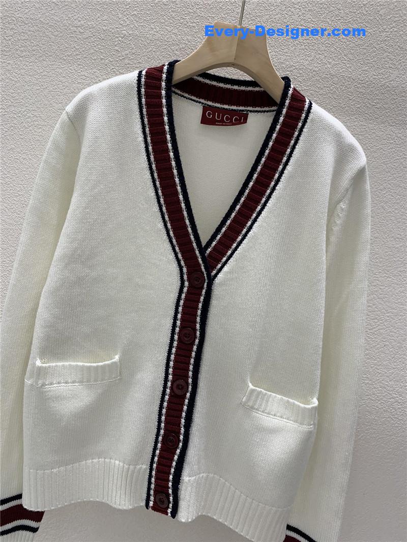 Gvc*1 intarsia wool knitted cardigan in white