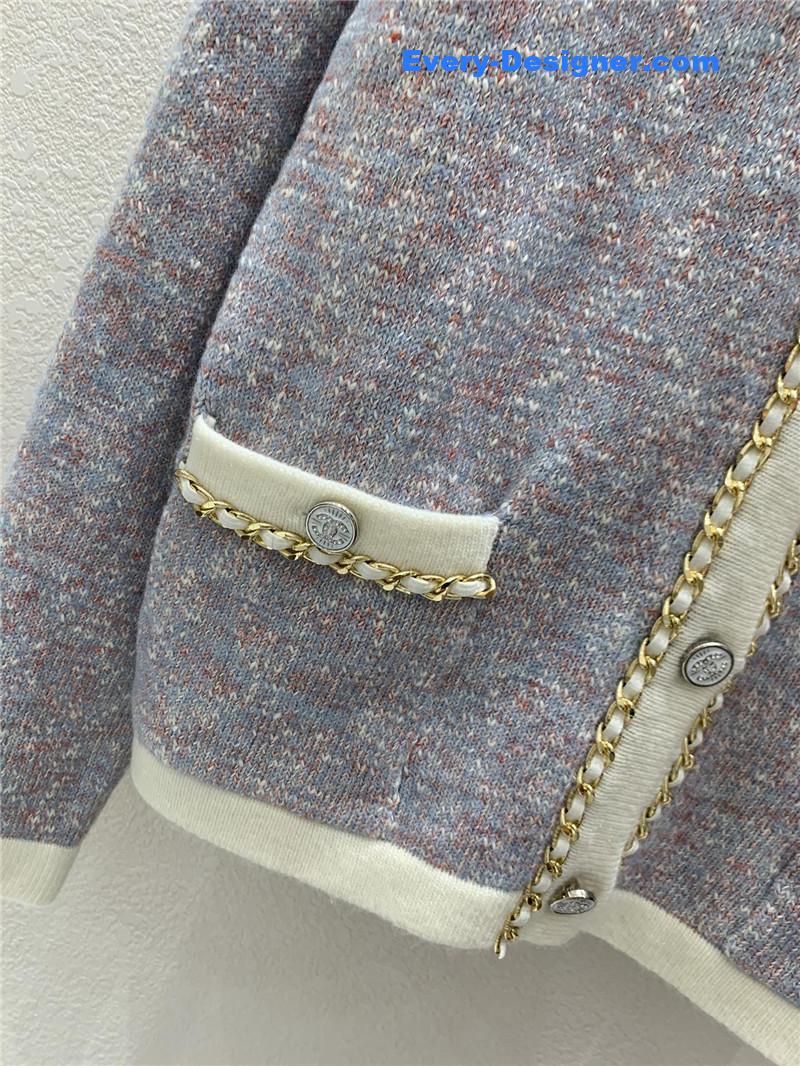 Ch**el chain trim knit cardigan blue