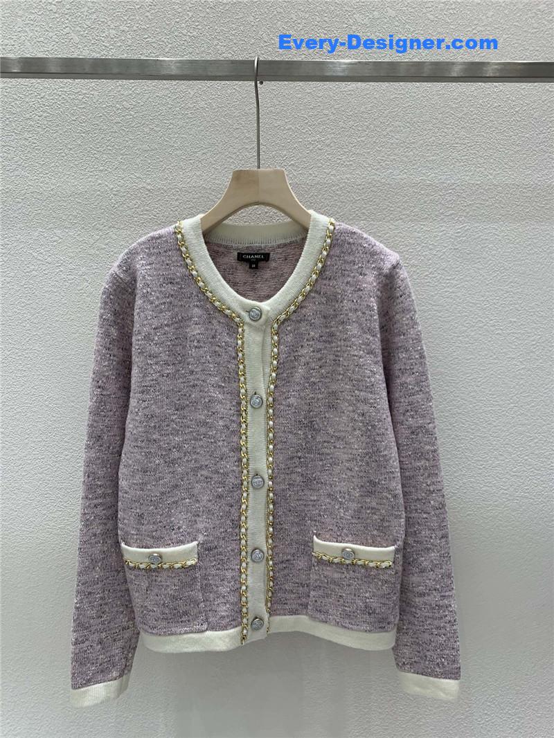 Ch**el chain trim knit cardigan purple