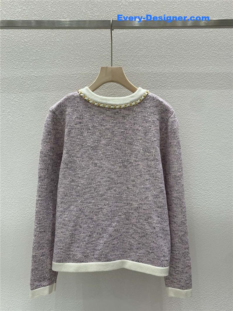 Ch**el chain trim knit cardigan purple