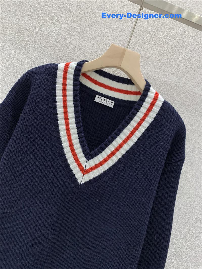 BC Contrast V-neck Sweater Navy