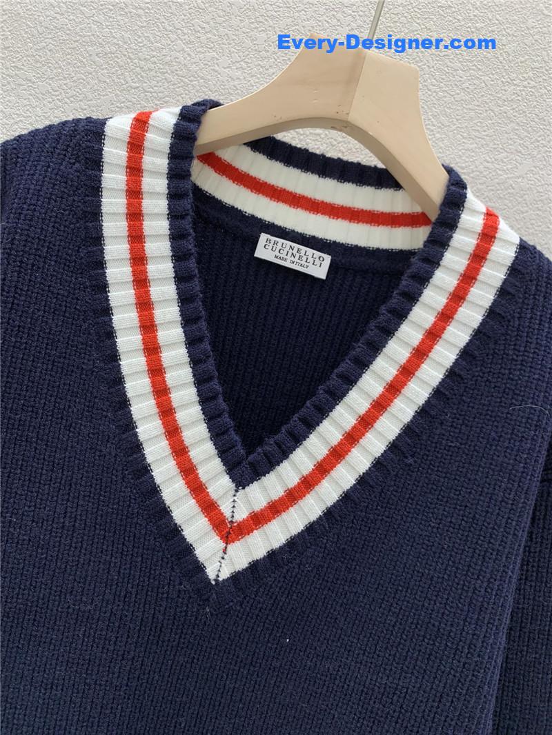 BC Contrast V-neck Sweater Navy
