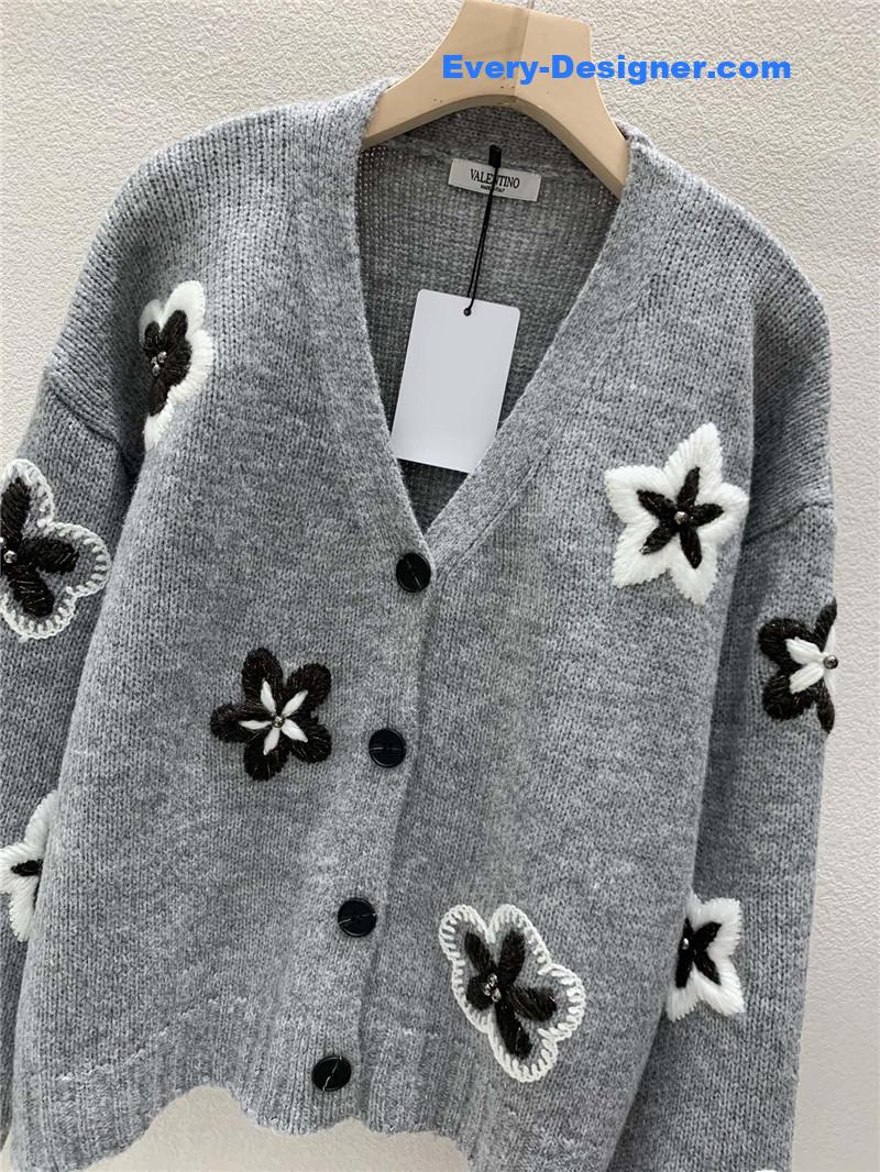 Va1e*ntin0 floral embellished cardigan in grey