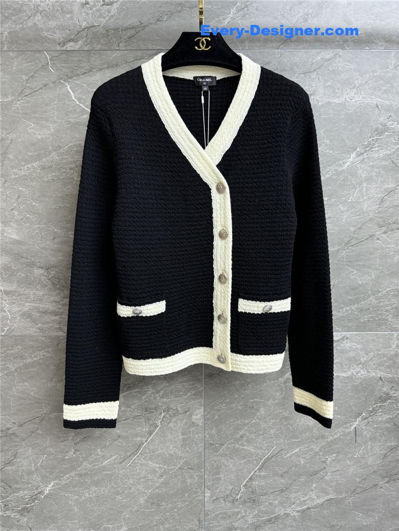 Ch**el contrast trim cardigan black