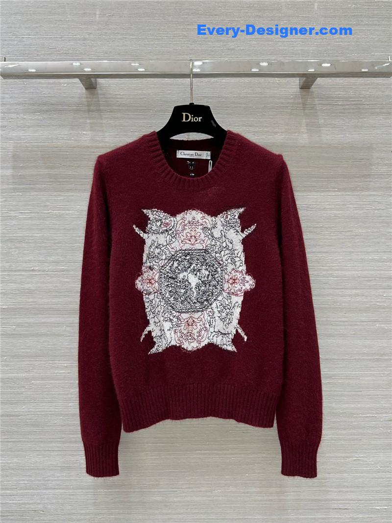 D10r embroidered wool sweater red